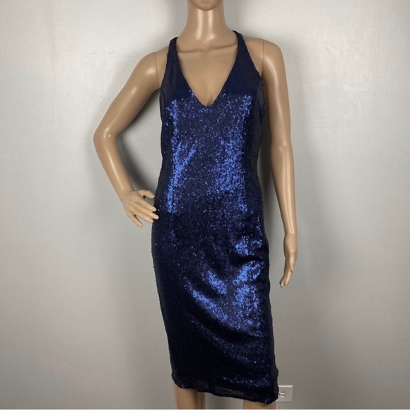 NEW JAY X JAYGODFREY BLUE SEQUIN V-NECK DRESS - Picture 2 of 7